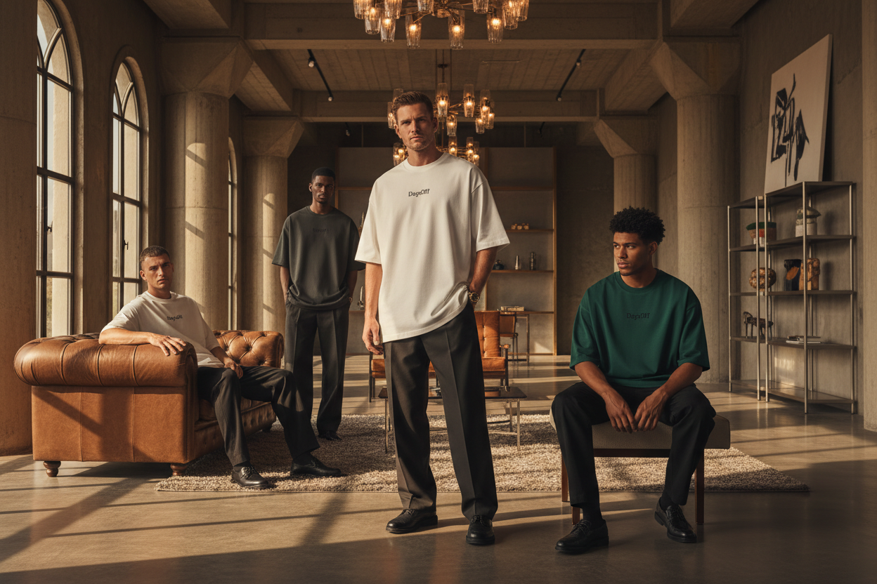 men models wearing daysoff oversized tshirts in luxe vibe